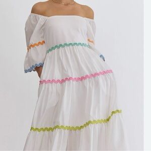 Entro White Green Tiered Maxi Sundress